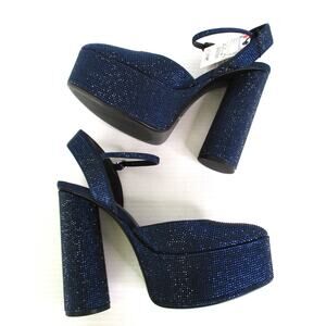 New ZARA Blue Rhinestone Platform Ankle Strap Sandals Shoes Sz 10 EU 41